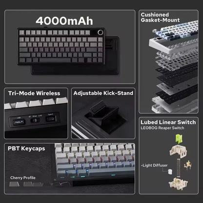 Tastiera meccanica gaming AULA F75 MAX 2.4G Wireless/BT/cablata, hot-swap RGB, 75%, 81 tasti, tastiera da ufficio con schermo TFT