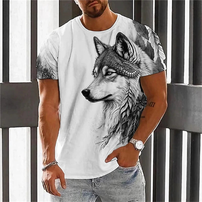 Modni muški T-shirt kratkih rukava s okruglim izrezom, T-shirt s 3D printom vuka, muški ležerni sportski T-shirt kratkih rukava, ulični top
