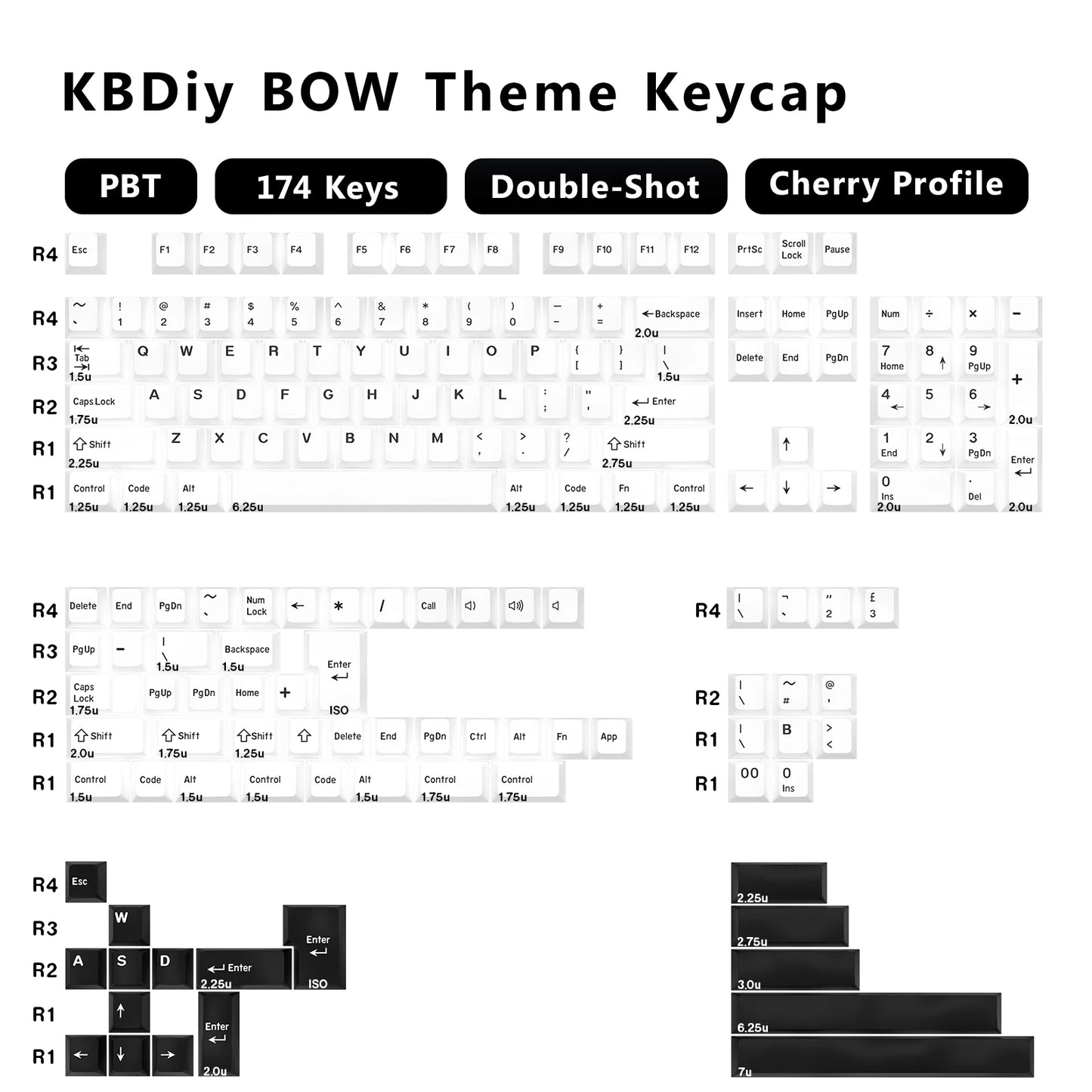KBDiy 174 Tasten/Set PBT GMK Apollo Tastenkappen, Double-Shot, minimalistisches ISO-Cherry-Profil, für mechanische Gaming-Tastaturen, Tastenkappen für MX