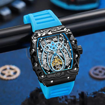 MUSANFIGO automatic hollow mechanical watch, barrel shaped fashionable men's trendy watch, luminous waterproof watch