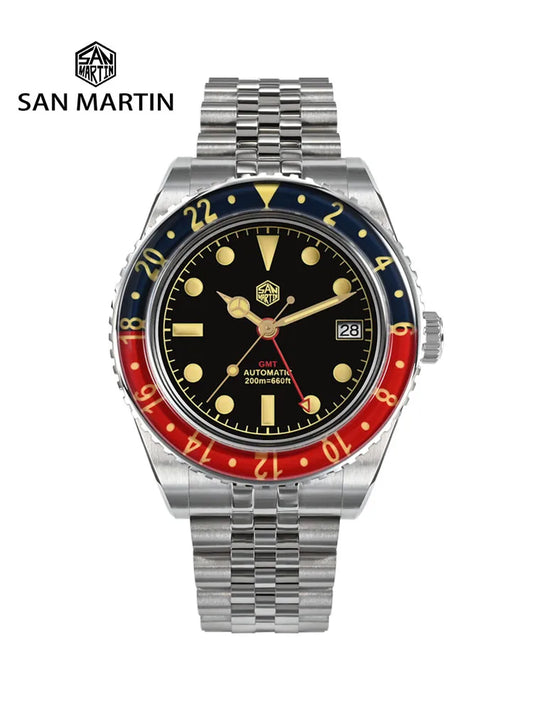 San Martin NH34 40mm GMT Luxury Sports Style Full Luminous Bidirectional Sapphire Bezel Automatic Mechanical Watch 20 Bar SN0005