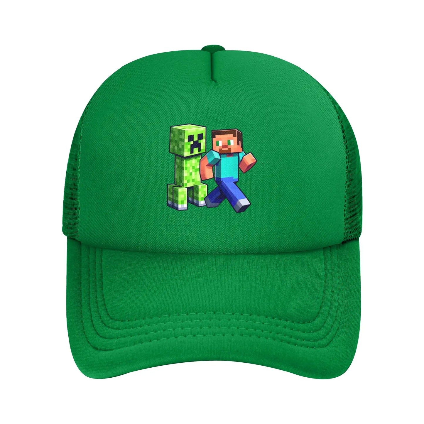blocky adventurer discover a Creepers monster behind him Trucker Cap Sun Hats Cap Adjustable Snapback Caps Mesh Baseball Cap
