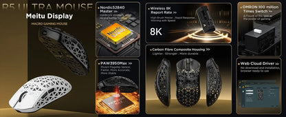 ATTACK SHARK R5 Ultra 8K Carbon Fiber kabellose Gaming-Maus mit 42000 DPI-PAW3950 MAX Sensor – 39g ultraleicht für Win/Mac