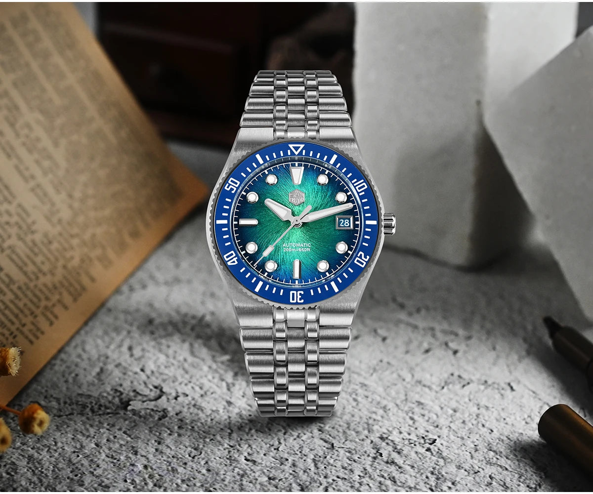 San Martin 40mm Men's Luxury Diver Watch Miyota 9015 Enamel Sunburst Dial Automatic Mechanical Wristwatch Waterproof 200m SN0148