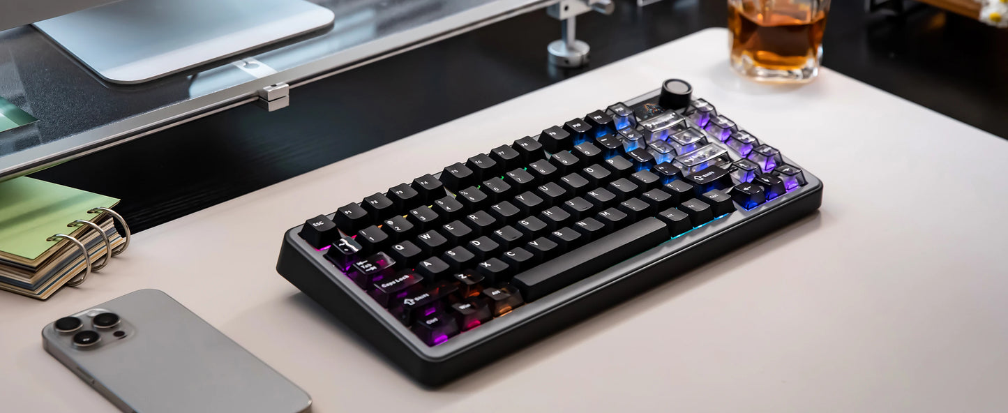 YUNZII B75 PRO MAX Wireless Mechanical Keyboard, QMK/VIA Custom 75% Gaming Keyboard with Screen&Knob, Creamy Sounds for Win/Mac