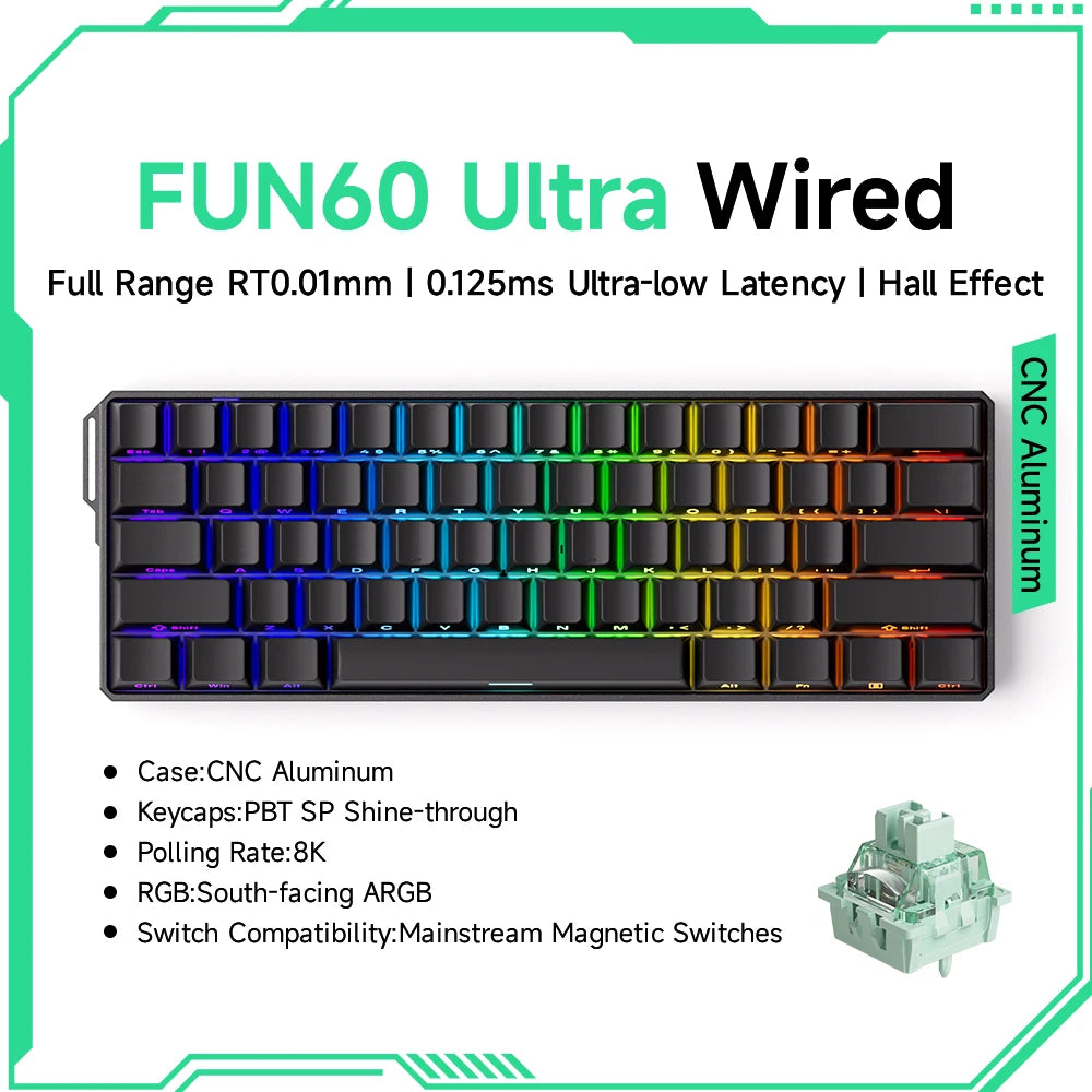 Teclado Mecânico Akko MonsGeek FUN60 com Switch Magnético, 60%, Teclado Gaming, Rapid Trigger 0.01mm, 8K, ARGB, HE/TMR, Teclado Personalizado