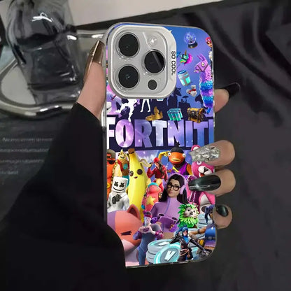 1pc Game F-Fortnite Phone Case IMD Color Silver Shell For iPhone 16, 15, 14, 13, 12, 11 Pro Max Plus