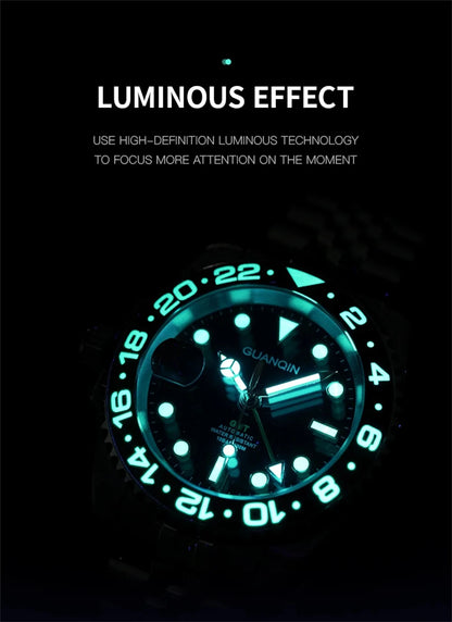 GUANQIN GMT Herrenuhren 2025 Neue Automatikuhr für Herren NH34 Mechanische Armbanduhr Saphirglas Edelstahlgehäuse Linkshänder