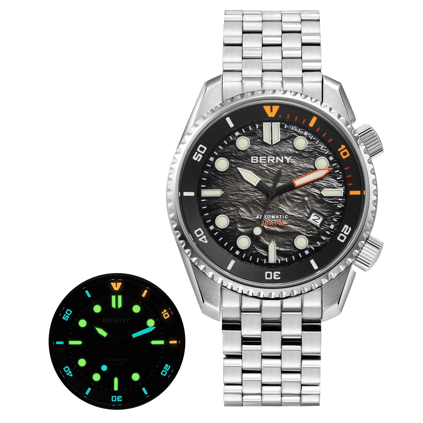 BERNY Diver Automatic Watches Men's Luxury Sapphire 316L Stainless Steel Mechanical Watch 42MM 200M Waterproof Diving Men Watch