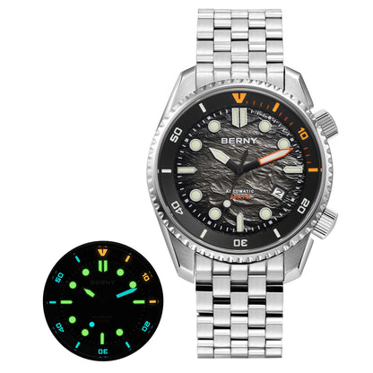 BERNY Diver Automatic Watches Men's Luxury Sapphire 316L Stainless Steel Mechanical Watch 42MM 200M Waterproof Diving Men Watch