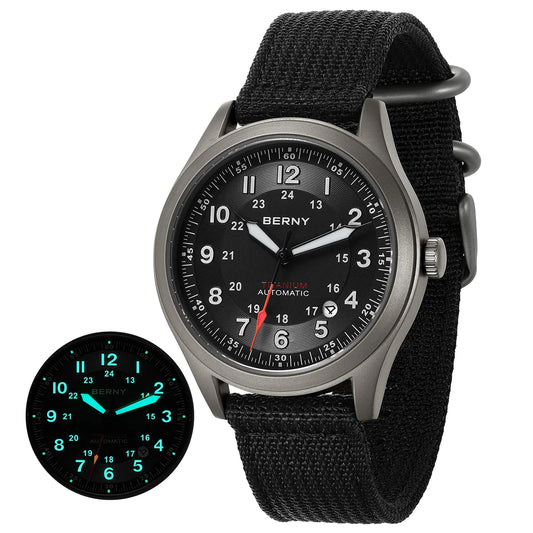 BERNY Titanium Automatic Men's Field Watches Date Sapphire Super Luminous Sports Easy Read Outdoor 10ATM Mechanical Watch