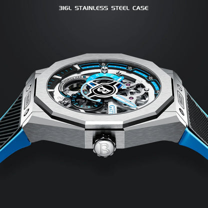 BONEST GATTI BG7601 Men Automatic Mechanical Watch Sapphire Crystal Waterproof Luminous Rubber Strap Wristwatch