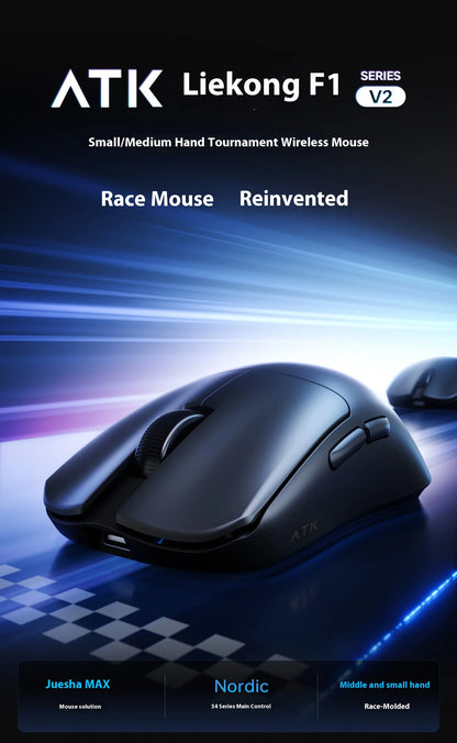 Mouse da gaming ATK F1 V2 Ultra MAX wireless tri-mode PAW3950 doppio 8k leggero ergonomico per esport, accessorio PC personalizzato