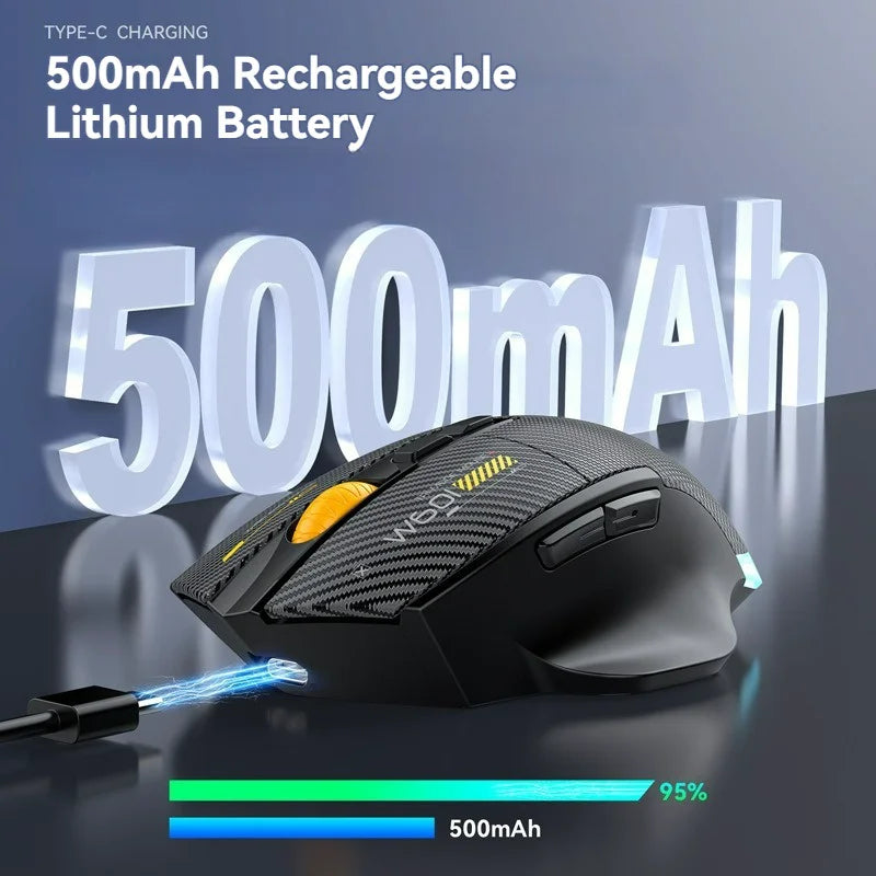 12800 DPI 2.4G Wireless Bluetooth Wired Tri-mode Mouse Mute Button Macro Programming Carbon Fiber Gaming Mouse 500mAh 7 Keys