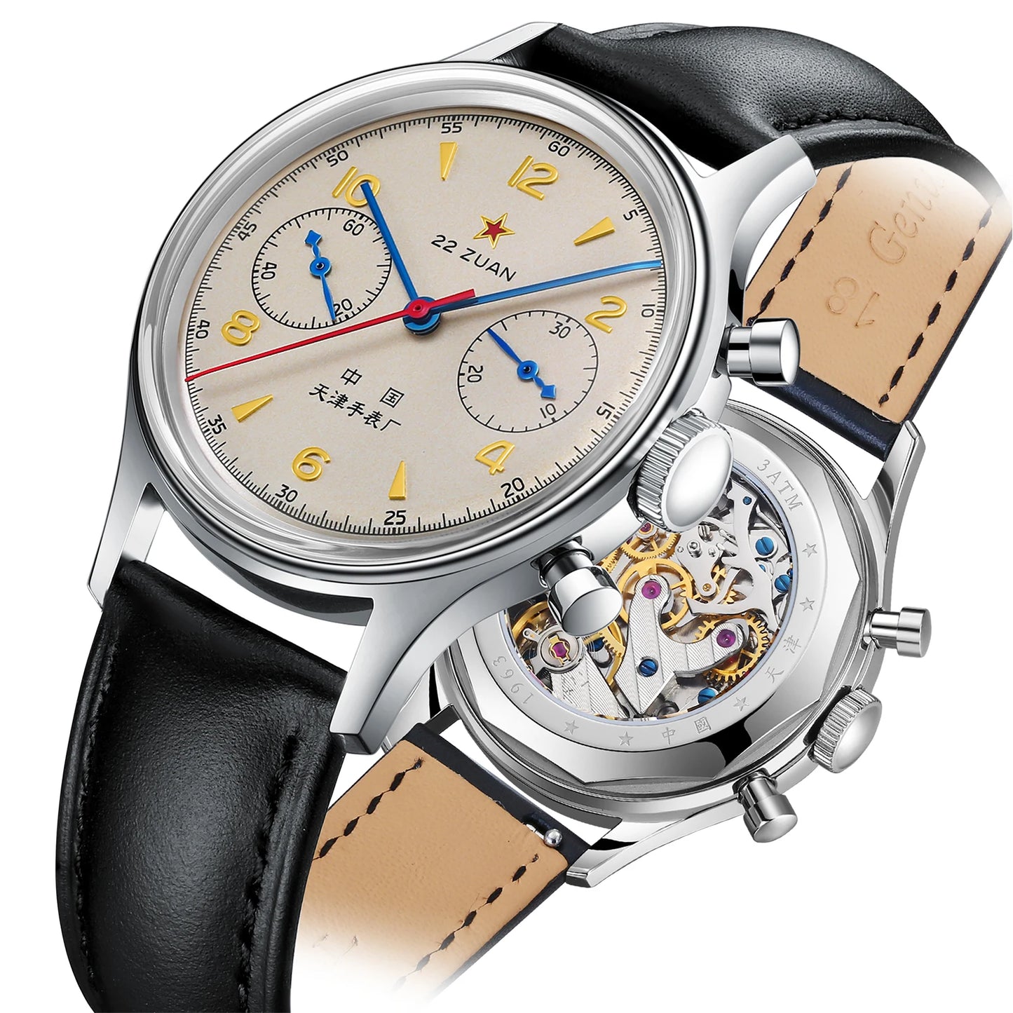 Seagull 1963 International Edition Men's Mechanical Watch Chronograph Pilot Manual Winding Watch ST1901 Black Leather Strap Hot