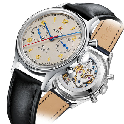 Seagull 1963 International Edition Men's Mechanical Watch Chronograph Pilot Manual Winding Watch ST1901 Black Leather Strap Hot