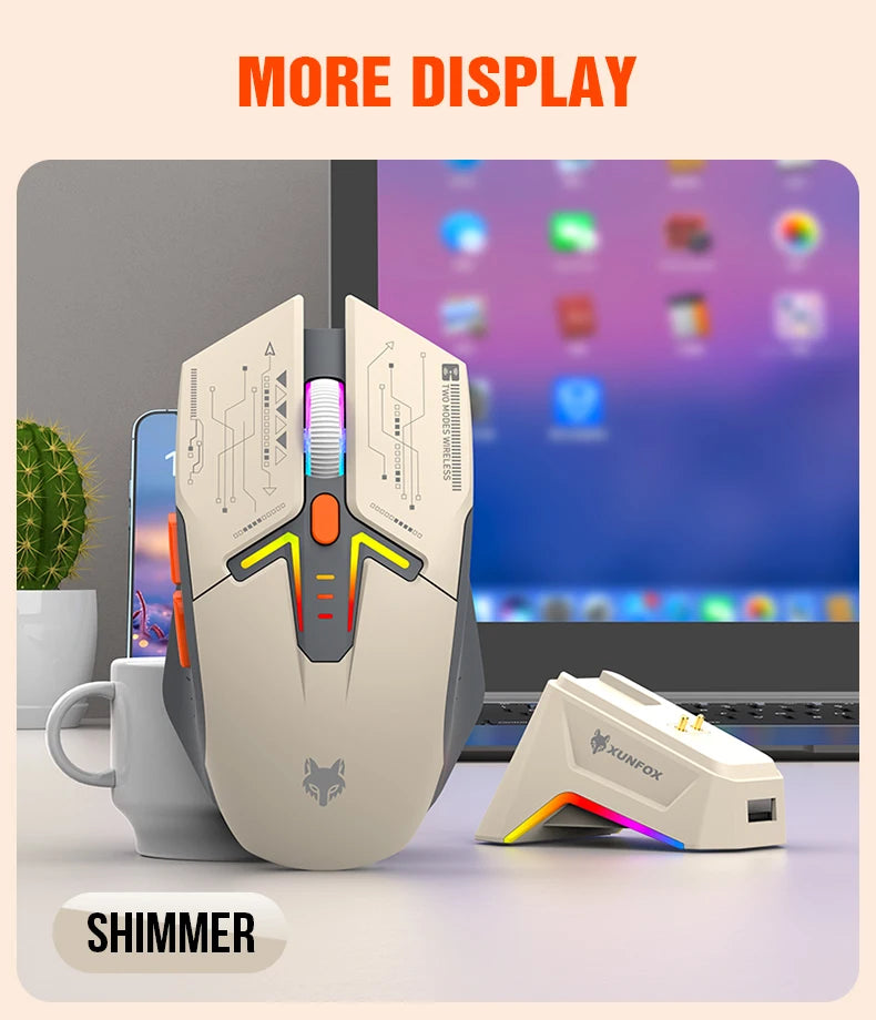 XUNSVFOX H2 Wireless Bluetooth Dual-Mode Mouse with RGB Lighting Effect for Laptop Gaming and Office, Magnetic Charging