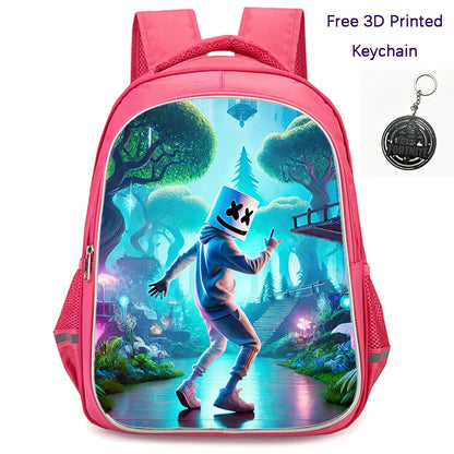 FORTNITE 16-inch Durable Lightweight Backpack, Dual Zipper Pockets, Cartoon Style for Boys & Girls 6-10,Free 3D Printed Keychain