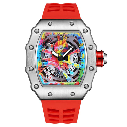 New Cool Men's Watches Luxury Fashion Silicone Tonneau Watch Skeleton Waterproof Quartz Wristwatches Clock Relogio Masculino