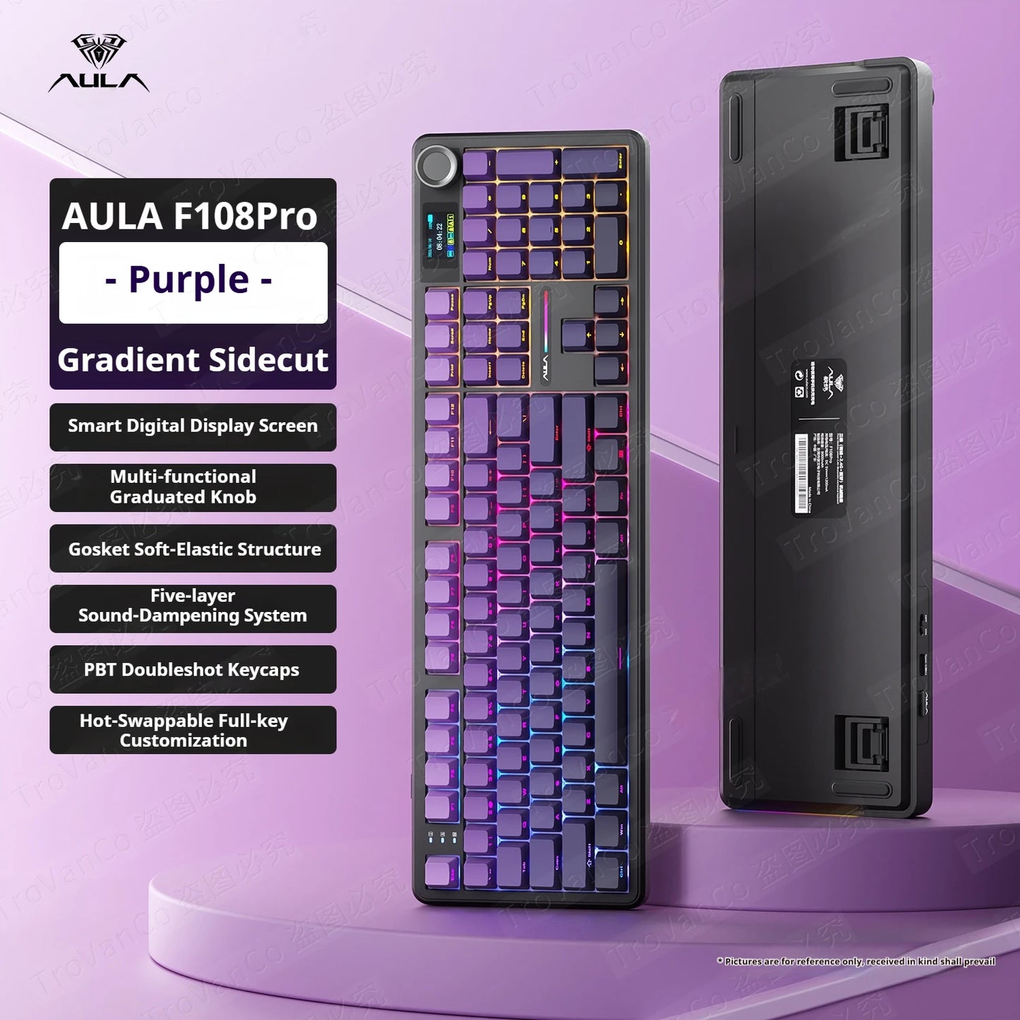AULA F108 Pro mechanical keyboard 100& layout Bluetooth 2.4G wired gaming keyboard With hot-swappable gasket structure RGB light