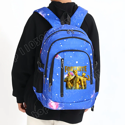 Fortnite Starry Sky Backpack Large Capacity Waterproof Laptop Bag Game Character Print Student Pack Boys and Girls Back to School Bag
