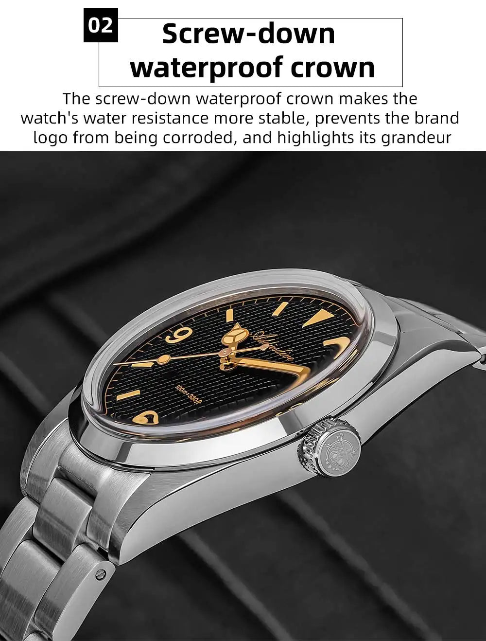 ADDIESDIVE New Men's Analog Watch Bubble Mirror Glass 100m Luminous Men's Quartz Watches with Stainless Steel Bracelet AD2096
