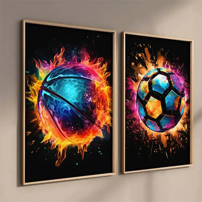 Pop Neon Video Game Character Poster Gamepad Headphones Football Basketball Canvas Print Wall Art Decor Gaming Room Decoration