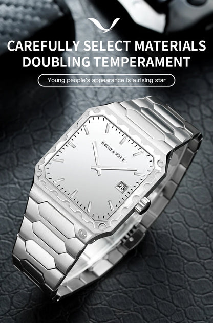 Specht & Söhne New Luxury Square 222 Watch Waterproof Male Clock Luminous Sapphire Stainless Steel Blue Men Watch Reloj Hombre