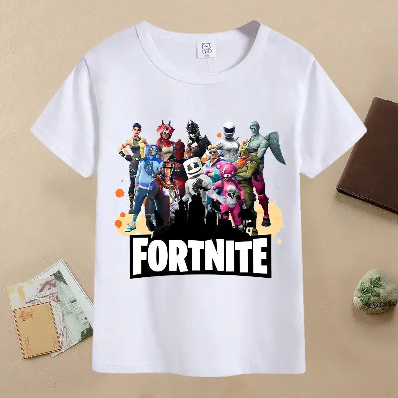 Summer Fortnite Children T-shirt Cartoon Game Figure Printed T-shirt Boys Casual Sports T-shirt Short Sleeves Kids Clothing