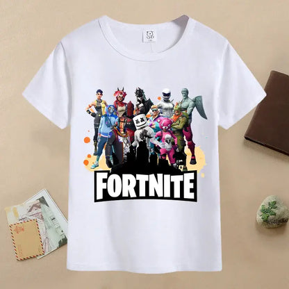 Summer Fortnite Children T-shirt Cartoon Game Figure Printed T-shirt Boys Casual Sports T-shirt Short Sleeves Kids Clothing