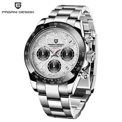 PAGANI DESIGN V2 40MM Herrenuhr mit Meteorit-Zifferblatt, Quarzwerk, Saphirglas, Retro-Chronograph, wasserdichte Uhr für Herren