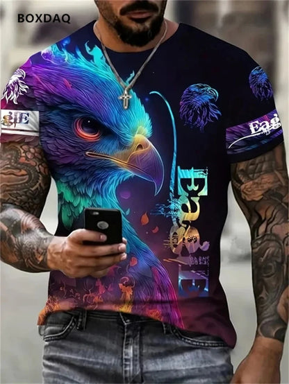 Moška majica Fashion Eagle, ohlapen kroj, okrogel ovratnik, ležeren zgornji del s kratkimi rokavi, 3D živalski potisk, ulična T-shirt majica, velika velikost 6XL, zračna majica