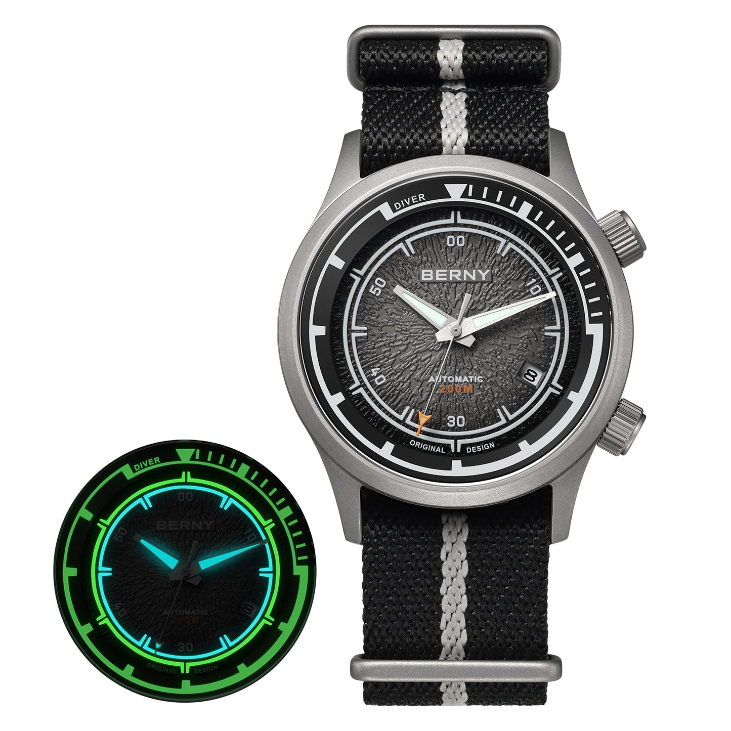 BERNY Automatic Diving Watches for Men Full Titanium Lightweight Super Luminous Mechanical Men's Diver Watch 20ATM Sapphire