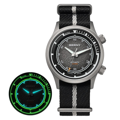 BERNY Automatic Diving Watches for Men Full Titanium Lightweight Super Luminous Mechanical Men's Diver Watch 20ATM Sapphire