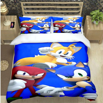 Fashion Cartoon Role Characters Print Bedding Set Sonic Duvet Cover Comforter Bed Youth Kids Girl Boys Luxury Birthday Gift
