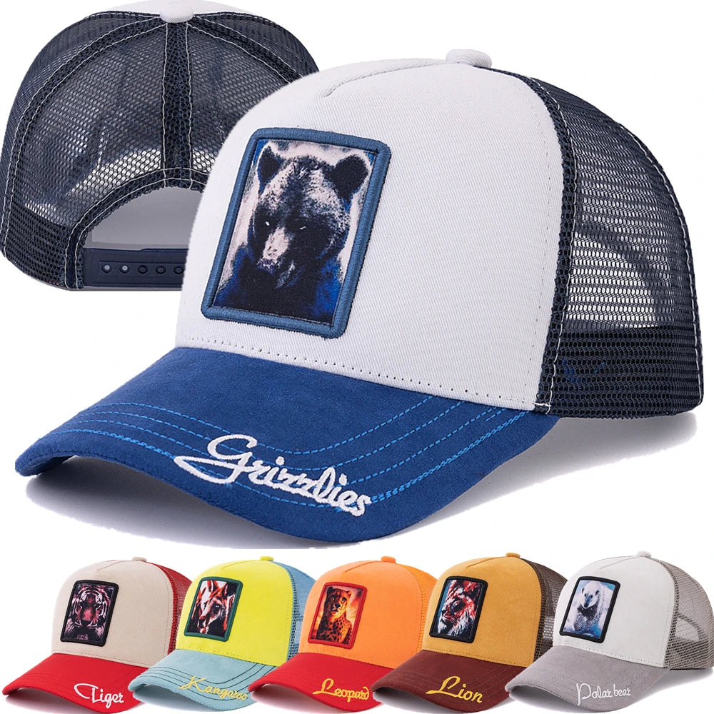Hot Sale Unisex Trucker Hat Grizzlies Pattern Patch Design Suede Sun Hat Summer Animal Baseball Cap For Men Women ﻿