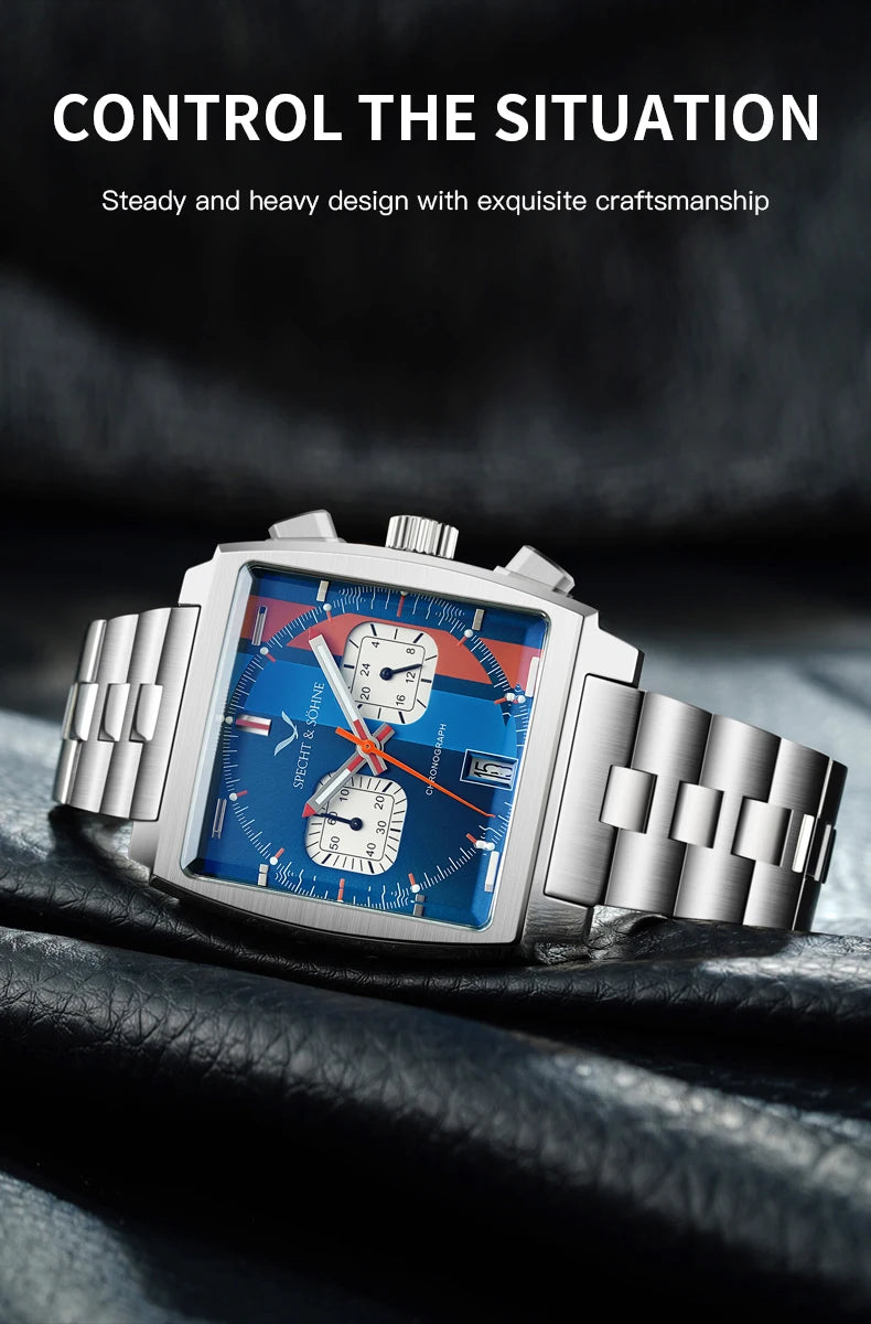 2024 Specht & Sohne New Classic Men's Quartz Watch Blue Color Stainless Steel Japan VK63 Movt Genuine Leather Montre Homme 39MM