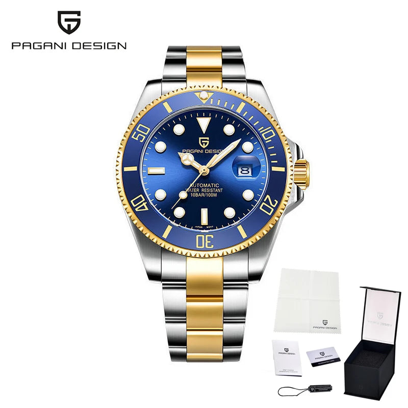 New PAGANI DESIGN Diving Automatic MechanicalWatch Luxury Sports WaterproofWatch Stainless Steel Sapphire Luminous Watch for Men