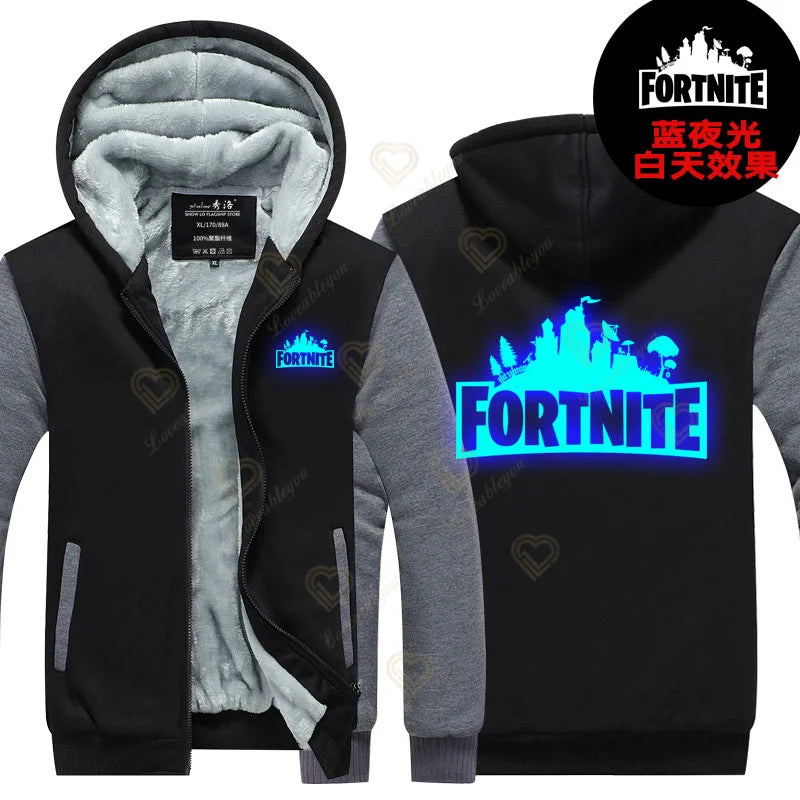 New Arrival Fortnite Men Cool Sweatshirt Battle Game Coat Winter Thick Fleece Warm Zipper Harajuku Hoodie Streetwear