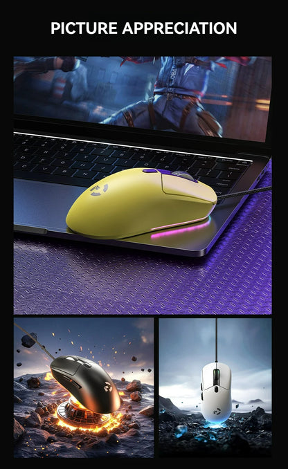Mouse de gaming cu fir, 6 niveluri DPI ajustabile până la 12800DPI, cip Instant A825, iluminare RGB, programare macro, design ergonomic, mouse universal