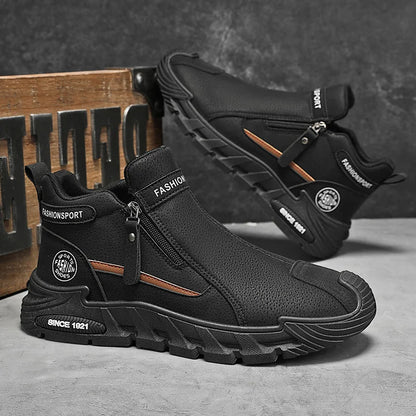 Men's High-Top Zipper Sneakers | Casual Non-Slip Work Boots | Fashion Comfort Walking Shoes for Men