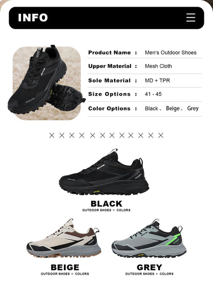 Baasploa Men Hiking Sneakers Outdoor Fashion Lightweight Breathable Shoes Male Casual Anti-Skid Wear-Resistant Climbing Shoes