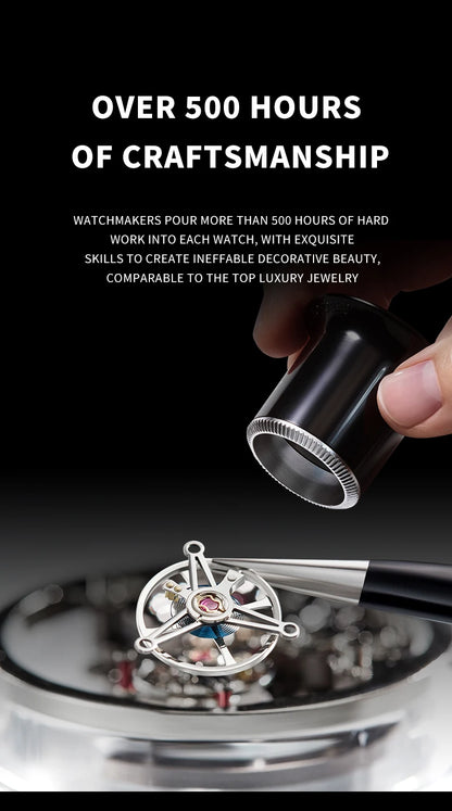 BONEST GATTI Luxury Men Automatic Tourbillon Watch Hollow Out Dial Crystal Case Sapphire Luminous Rubber Strap Wristwatch