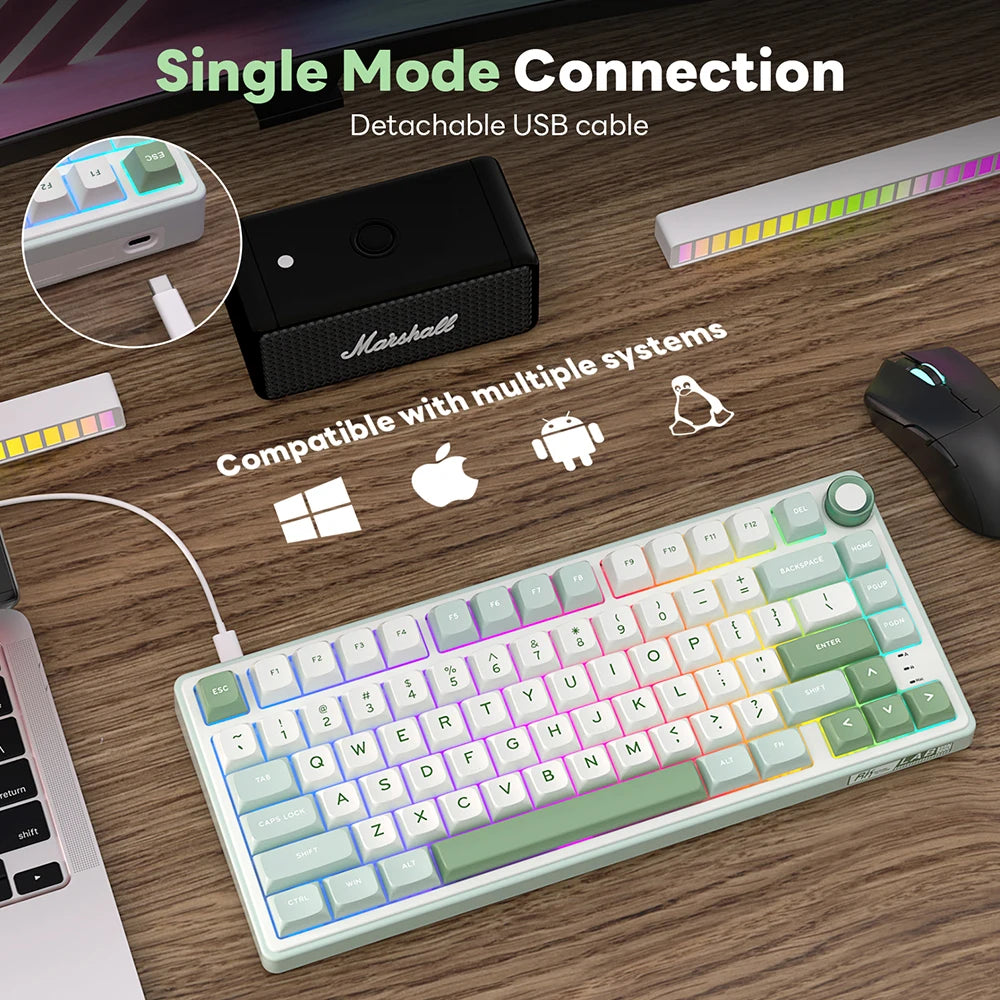RK Royal Kludge R75 Gasket Wired Mechanical Keyboard 80 Keys RGB Backlit Hot-Swappable Spanish Gamer Keyboard MDA PBT Keycaps