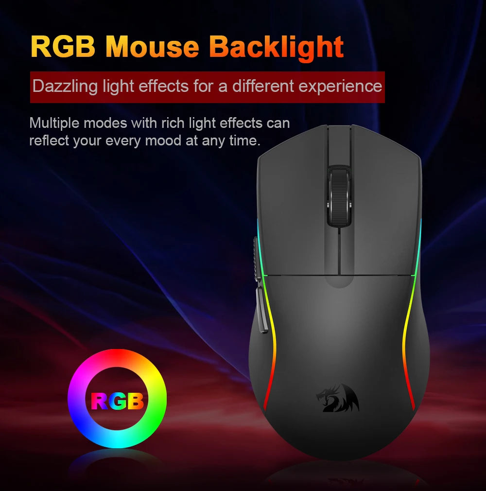 Mouse gaming REDRAGON DEICIDE M816 PRO RGB USB cu suport Bluetooth 2.4G wireless, 26000 DPI, 6 butoane pentru gameri, mouse cu fir pentru computer