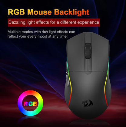 Mouse gaming REDRAGON DEICIDE M816 PRO RGB USB cu suport Bluetooth 2.4G wireless, 26000 DPI, 6 butoane pentru gameri, mouse cu fir pentru computer
