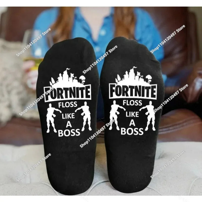 FORTNITE Sportsocken Sommer Schwarz Weiß Atmungsaktive Low-Cut-Socken No-Show Baumwolle Weiche Sport- und Freizeitsocken Kurz