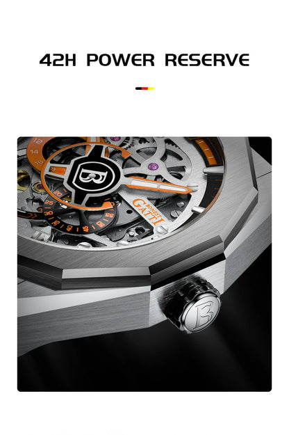BONEST GATTI BG7601 Men Automatic Mechanical Watch Sapphire Crystal Waterproof Luminous Rubber Strap Wristwatch