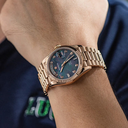 Sugess 36mm Mens of Watch Automatic Dandong Peacock SL3034 Day Movement Sapphire Glass 100m Waterproof Wristwatches MOP Date New