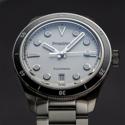 Proxima PX1697 39mm Men Watch White Enamel Dial Bubble Sapphire PT5000 SW200 Automatic Mechanical Vintage Watches 20Bar Luminous